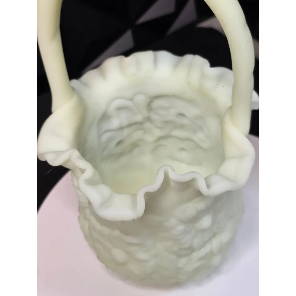 Fenton Custard Glass Poppy Family Basket Ruffled Edge Vintage Art Glass Yellow